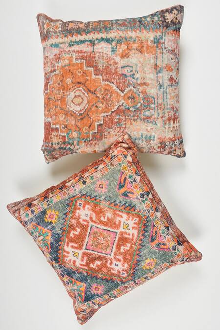 Orna_Multi Color Cotton Digital Print Diamond Cushion Cover - Set Of 2_Online_at_Aza_Fashions