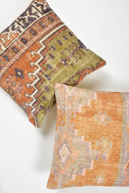 Buy_Orna_Multi Color Cotton Digital Print Geometric And Floral Cushion Cover - Set Of 2_Online_at_Aza_Fashions