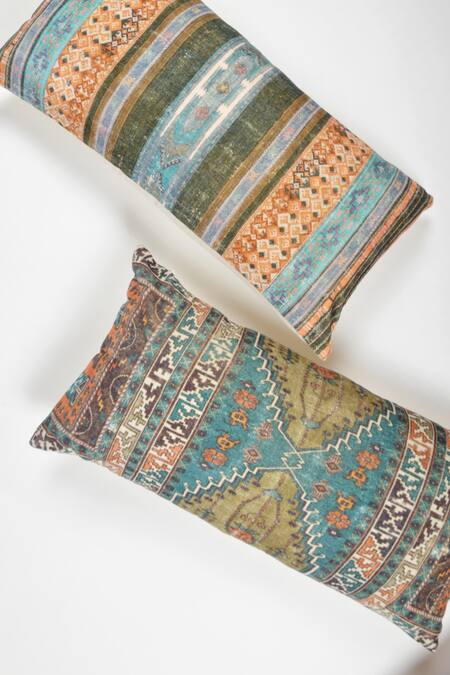 Orna_Multi Color Cotton Digital Print Geometric Pattern Cushion Cover - Set Of 2_Online_at_Aza_Fashions