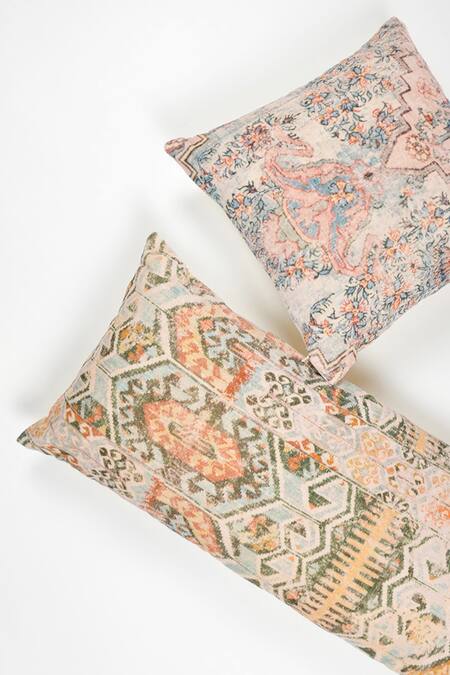 Shop_Orna_Multi Color Cotton Digital Print Hexagon Pattern Cushion Cover - Set Of 2_Online_at_Aza_Fashions