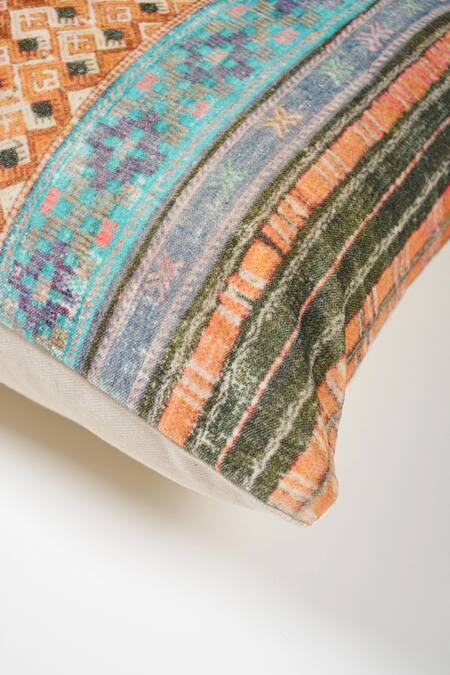 Orna_Multi Color Cotton Digital Print Linear Cushion Cover - Set Of 2_Online_at_Aza_Fashions
