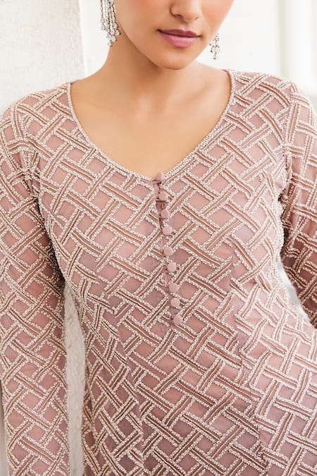 Buy Charu And Vasundhara Pink Net Beads, Sequins, Embroidery Round Neck Shamsia Kurta And Sharara Set Online at Aza Fashions Buy_Charu And Vasundhara_Pink Net Beads, Sequins, Embroidery Round Neck Shamsia Kurta And Sharara Set _Online_at_Aza_Fashions