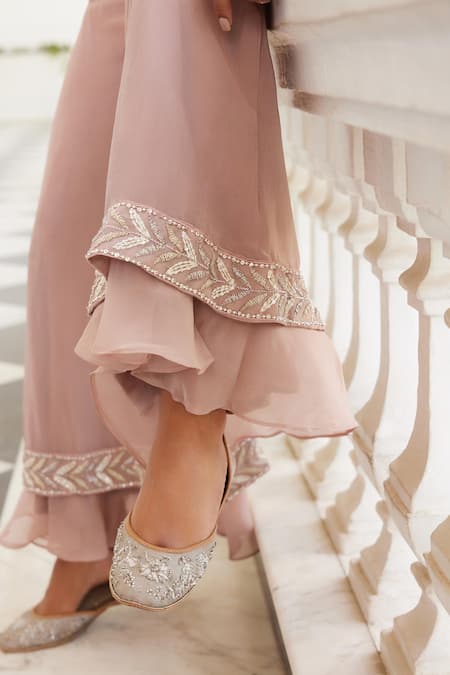 Buy_Charu And Vasundhara_Pink Net, Organza Embroidery, Sequins, Beads Selina Kurta Sharara Set _Online_at_Aza_Fashions