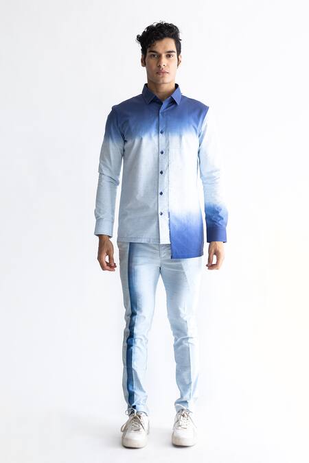 Buy_Kaha_Blue Cotton Araceli Ombre Effect Shirt With Trouser _Online_at_Aza_Fashions