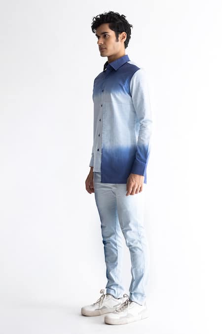 Shop_Kaha_Blue Cotton Araceli Ombre Effect Shirt With Trouser _Online_at_Aza_Fashions
