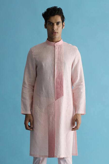 Kaha_Pink Linen Pintuck Aurettap Detail Kurta With Pant_Online_at_Aza_Fashions