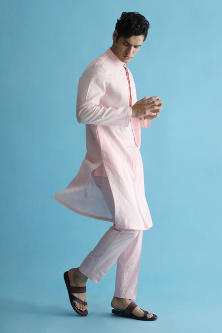 Buy_Kaha_Pink Linen Pintuck Aurettap Detail Kurta With Pant_Online_at_Aza_Fashions