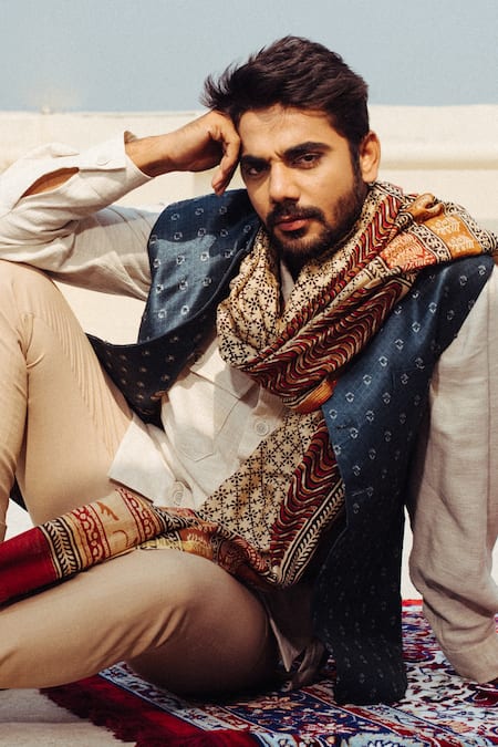 Ankita Shahabadi_Blue Silk Embroidery Floral Print Bundi And Shirt Set _Online_at_Aza_Fashions