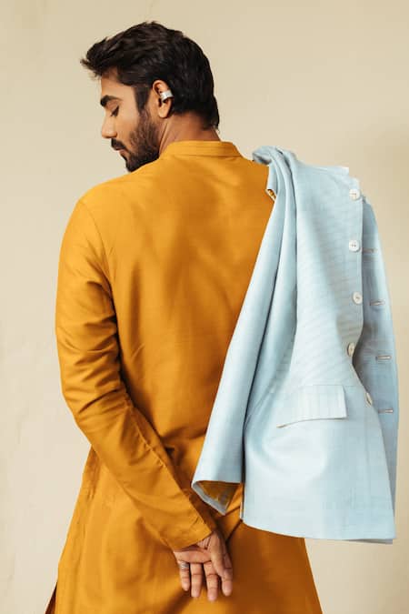 Buy Ankita Shahabadi Blue Silk Embroidery Linear Bundi And Kurta Set Online at Aza Fashions Buy_Ankita Shahabadi_Blue Silk Embroidery Linear Bundi And Kurta Set _Online_at_Aza_Fashions