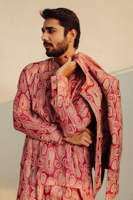 Ankita Shahabadi_Pink Silk Print And Embroidery Abstract Overlap Kurta Set _Online_at_Aza_Fashions