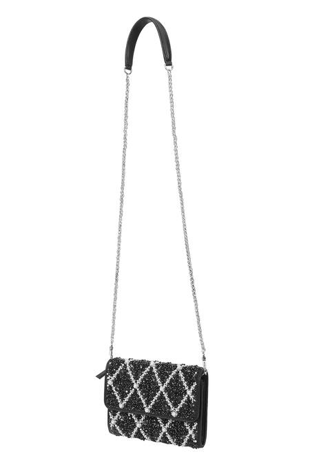 The Leather Garden_Black Cypress Leather Embellished Bag _Online_at_Aza_Fashions