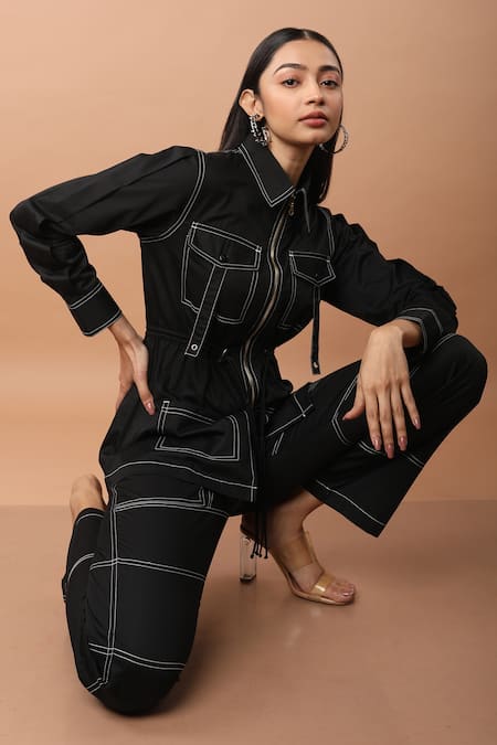 Buy Veera Wear Black Cotton Collared Shirt And Pant Set Online at Aza Fashions Buy_Veera Wear_Black Cotton Collared Shirt And Pant Set _Online_at_Aza_Fashions