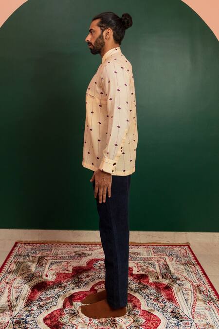 Artless_Off White Tosha Wool Stripe Candies And Patterns Shirt_Online_at_Aza_Fashions