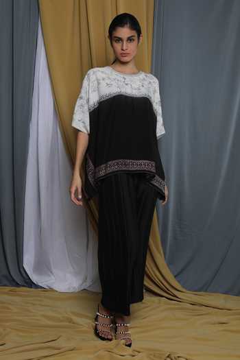 Buy_Krishna Mehta_Black Chanderi Embroidery Round Neck Placement Cape Top _Online_at_Aza_Fashions