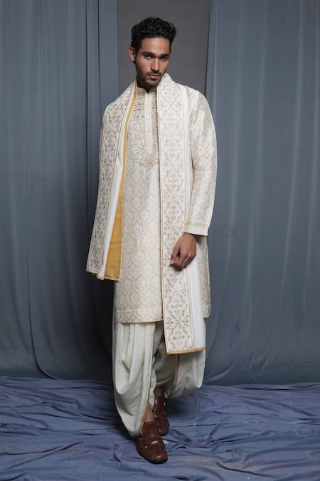 Krishna Mehta_Cream Chanderi Stole _Online_at_Aza_Fashions