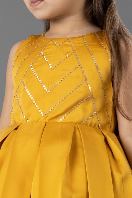 Darleen Kids Couture Yellow Silk, Satin, Taffeta Sequins Celina Dress Online at Aza Fashions Darleen Kids Couture_Yellow Silk, Satin, Taffeta Sequins Celina Dress _Online_at_Aza_Fashions