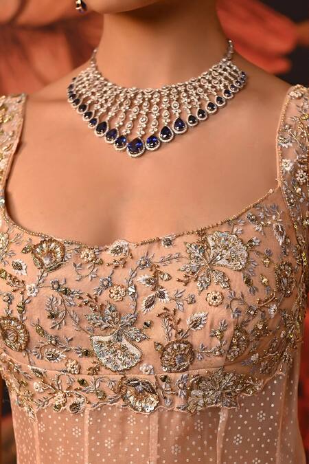 Buy_Moledro_Pink Silk , Tissue, Chah Sheer Panelled Anarkali Skirt Set _Online_at_Aza_Fashions