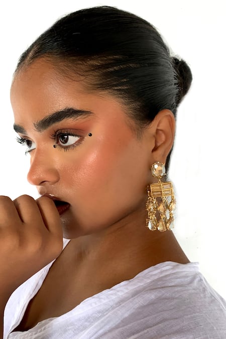 Bblingg_Gold Plated Crystals Chandelier Drop Earrings _Online_at_Aza_Fashions