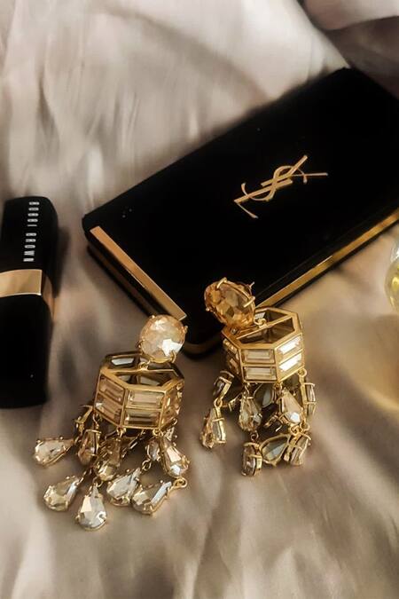 Bblingg_Gold Plated Multi-jewelled Choker With Pearl Drop _Online_at_Aza_Fashions