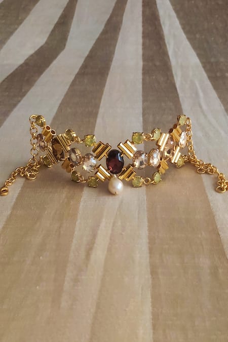 Buy_Bblingg_Gold Plated Multi-jewelled Choker With Pearl Drop _Online_at_Aza_Fashions