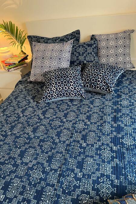 Buy_Cocobee_Blue 100% Cotton Hand Block Print Bedcover Set 