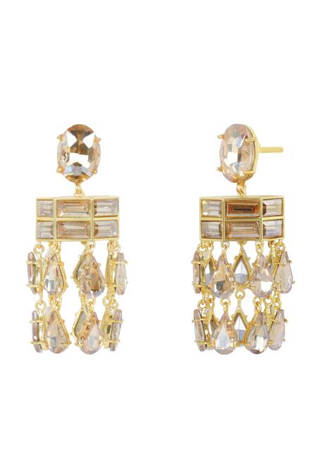 Shop_Bblingg_Gold Plated Crystals Chandelier Drop Earrings _Online_at_Aza_Fashions