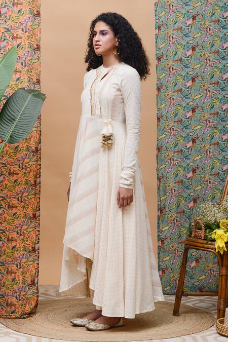 Buy Rishi and Vibhuti Pink Linen Lace Round Neck Hibiscus Angrakha Anarkali And Pant Set Online at Aza Fashions Buy_Rishi and Vibhuti_Pink Linen Lace Round Neck Hibiscus Angrakha Anarkali And Pant Set _Online_at_Aza_Fashions