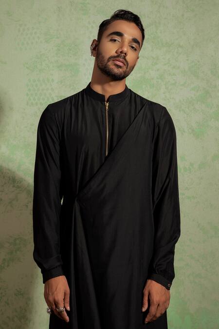 Ankita Shahabadi Black Silk Muslin Nakshi Drape Kurta Online at Aza Fashions Ankita Shahabadi_Black Silk Muslin Nakshi Drape Kurta _Online_at_Aza_Fashions