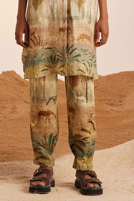 Buy Cord White Linen Embroidery Mandarin Collar Oracle Printed Kurta And Pant Set Online at Aza Fashions Buy_Cord_White Linen Embroidery Mandarin Collar Oracle Printed Kurta And Pant Set_Online_at_Aza_Fashions