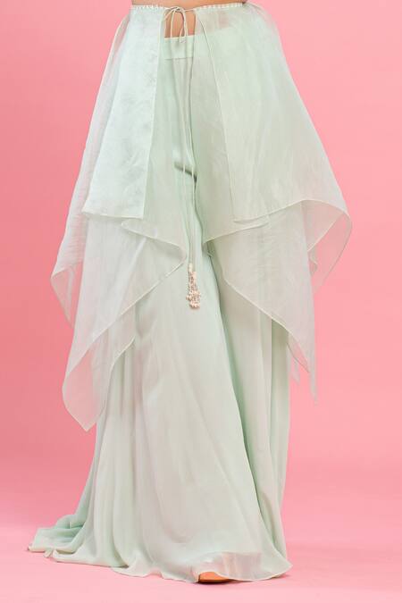 Buy PIRI INDIA Green Organza, Georgette Sequins, Pearls, Beads, Hand Top And Palazzo Set Online at Aza Fashions Buy_PIRI INDIA_Green Organza, Georgette Sequins, Pearls, Beads, Hand Top And Palazzo Set _Online_at_Aza_Fashions