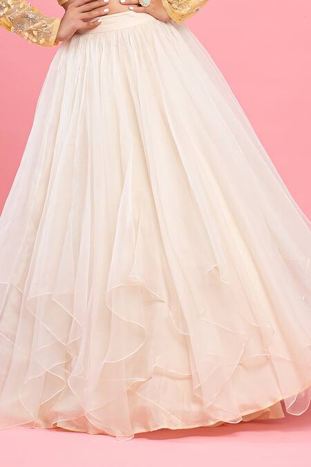 Buy PIRI INDIA Ivory Chanderi, Organza Beads, Sequins, Hand Embroidered Crop Top And Lehenga Set Online at Aza Fashions Buy_PIRI INDIA_Ivory Chanderi, Organza Beads, Sequins, Hand Embroidered Crop Top And Lehenga Set _Online_at_Aza_Fashions