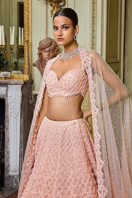 Seema Gujral Gold Net Beads, Pearls, Crystals Asymmetric Embroidered Bridal Lehenga Set Online at Aza Fashions Seema Gujral_Gold Net Beads, Pearls, Crystals Asymmetric Embroidered Bridal Lehenga Set _Online_at_Aza_Fashions