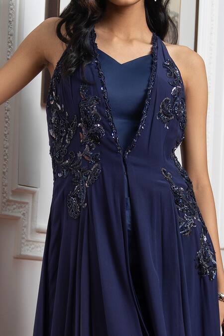 Label Ruhbab Purple Silk, Viscose Sequins, Crystals, Beads 3d Embroidered Jacket Trouser Set Online at Aza Fashions Label Ruhbab_Purple Silk, Viscose Sequins, Crystals, Beads 3d Embroidered Jacket Trouser Set _Online_at_Aza_Fashions