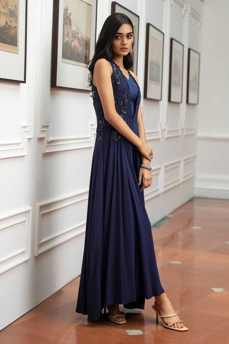 Shop Label Ruhbab Purple Silk, Viscose Sequins, Crystals, Beads 3d Embroidered Jacket Trouser Set Online at Aza Fashions Shop_Label Ruhbab_Purple Silk, Viscose Sequins, Crystals, Beads 3d Embroidered Jacket Trouser Set _Online_at_Aza_Fashions