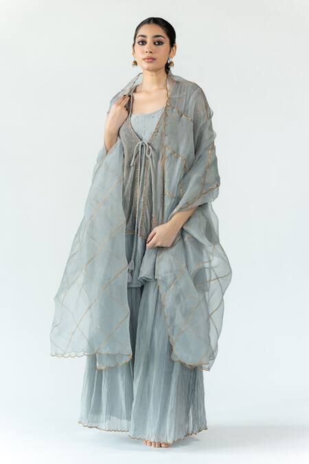 Buy_Nirjara_Grey Organza, Silk Zari, Embroidery Gauhar Odhani _Online_at_Aza_Fashions