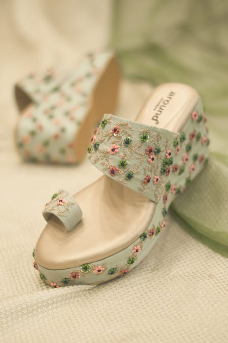 Buy_Around Always_Green Embroidery, Beads Aria Potli And Wedges _Online_at_Aza_Fashions