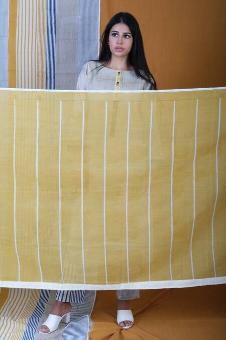 Buy Banana Labs Yellow Cotton Round Neck Flabber Striped Kurta Pant Set Online at Aza Fashions Buy_Banana Labs_Yellow Cotton Round Neck Flabber Striped Kurta Pant Set _Online_at_Aza_Fashions