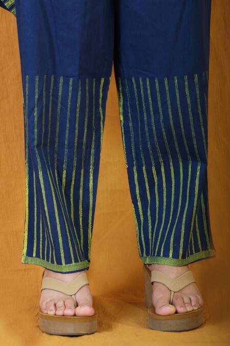 Shop Banana Labs Blue Cotton V-neck Piano Twister Printed Kaftan And Pant Set Online at Aza Fashions Shop_Banana Labs_Blue Cotton V-neck Piano Twister Printed Kaftan And Pant Set _Online_at_Aza_Fashions