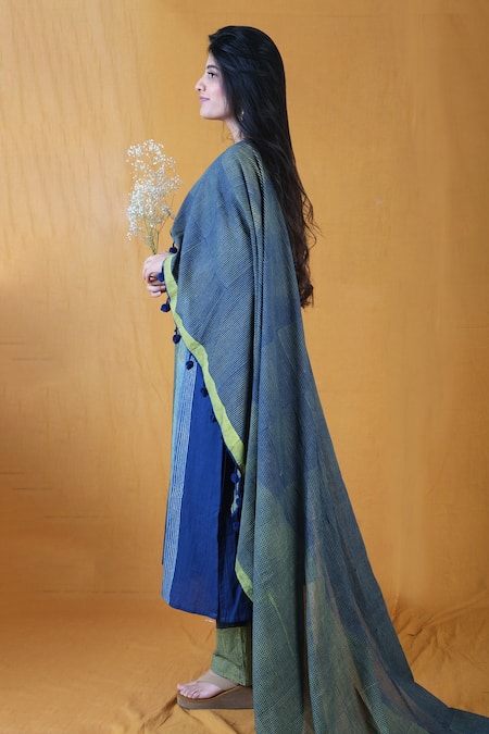 Buy Banana Labs Blue Cotton Round Neck Flabber Twister Striped Kurta Pant Set Online at Aza Fashions Buy_Banana Labs_Blue Cotton Round Neck Flabber Twister Striped Kurta Pant Set _Online_at_Aza_Fashions