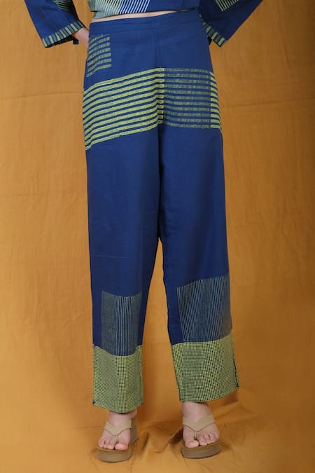 Banana Labs Blue Cotton Round Neck Flabber Twister Striped Kurta Pant Set at Aza Fashions Banana Labs_Blue Cotton Round Neck Flabber Twister Striped Kurta Pant Set _at_Aza_Fashions