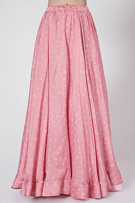 Ruchira Nangalia_Pink Modal Pearls, Sequins Sweetheart Neck Bandhani Print Blouse Lehenga Set_Online_at_Aza_Fashions