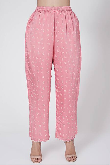 Ruchira Nangalia_Pink Modal Embroidery Round Neck Bandhani Print Kurta And Pant Set_Online_at_Aza_Fashions