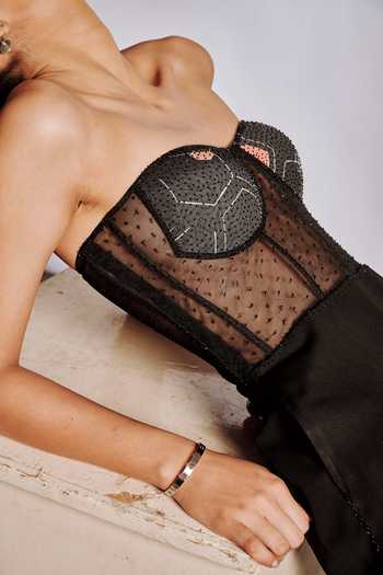 Pocket Stories Black Hemp Beads, Embroidery Sweetheart Neck Bodice Corset Jumpsuit at Aza Fashions Pocket Stories_Black Hemp Beads, Embroidery Sweetheart Neck Bodice Corset Jumpsuit _at_Aza_Fashions