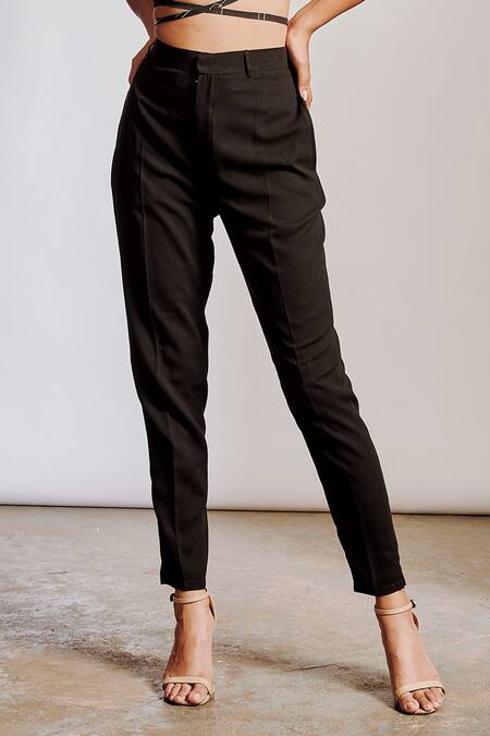 Pocket Stories Black Crepe Halter Neck Honey Comb Print Bustier And Pant Set at Aza Fashions Pocket Stories_Black Crepe Halter Neck Honey Comb Print Bustier And Pant Set _at_Aza_Fashions