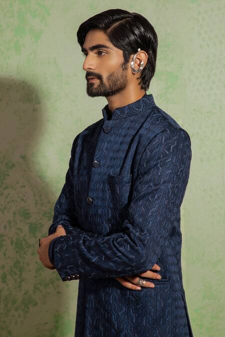 Ankita Shahabadi Blue Silk Thread Hamir Embroidered Bandhgala Online at Aza Fashions Ankita Shahabadi_Blue Silk Thread Hamir Embroidered Bandhgala _Online_at_Aza_Fashions