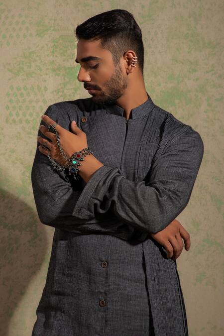 Ankita Shahabadi Grey Bamboo Silk Reeham Layered Kurta Online at Aza Fashions Ankita Shahabadi_Grey Bamboo Silk Reeham Layered Kurta _Online_at_Aza_Fashions