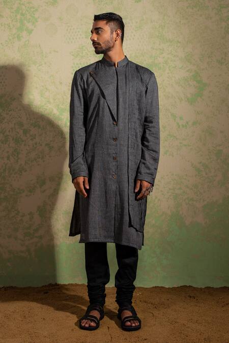 Buy Ankita Shahabadi Grey Bamboo Silk Reeham Layered Kurta Online at Aza Fashions Buy_Ankita Shahabadi_Grey Bamboo Silk Reeham Layered Kurta _Online_at_Aza_Fashions