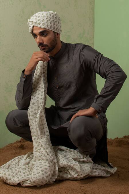 Shop Ankita Shahabadi Grey Silk Tushn Pleated Kurta Online at Aza Fashions Shop_Ankita Shahabadi_Grey Silk Tushn Pleated Kurta _Online_at_Aza_Fashions