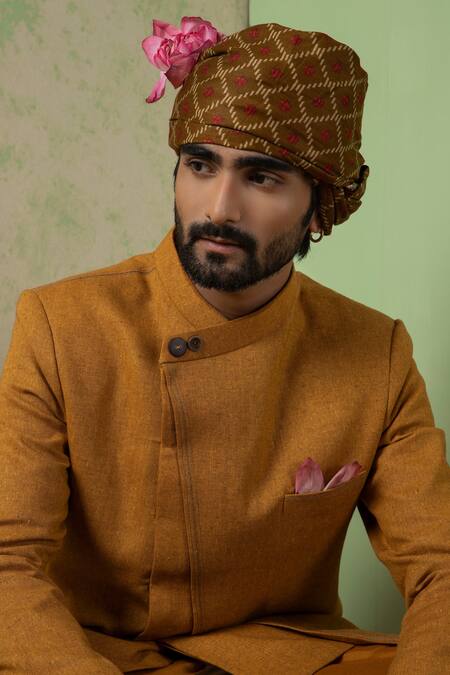 Ankita Shahabadi_Yellow Linen Pacho Layered Bandhgala _Online_at_Aza_Fashions