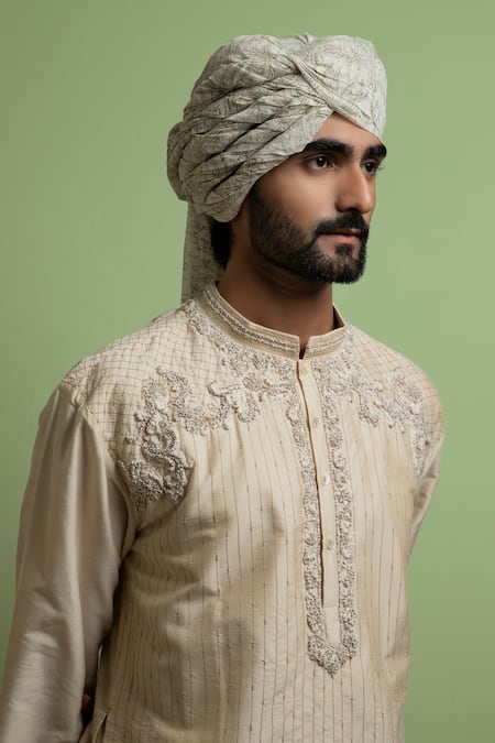 Ankita Shahabadi Off White Silk Dori And Pearls Areli Knot Bead Embroidered Kurta Online at Aza Fashions Ankita Shahabadi_Off White Silk Dori And Pearls Areli Knot Bead Embroidered Kurta _Online_at_Aza_Fashions